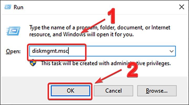 Nhập diskmgmt.msc để mở Disk Management