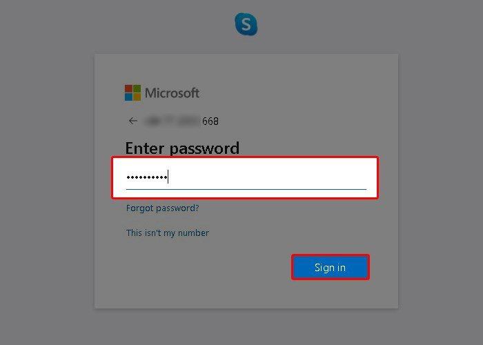Điền mật khẩu để đăng nhập Skype trên máy tính