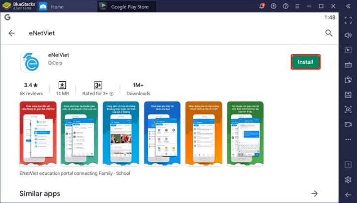 Gõ ứng dụng eNetViet và tìm kiếm