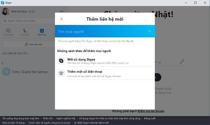 Hướng dẫn thêm liên hệ mới trong Skype web trên máy tính