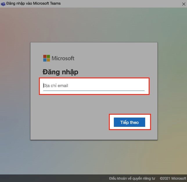 Nhập tài khoản Microsoft Teams bạn muốn thêm > Chọn Tiếp theo