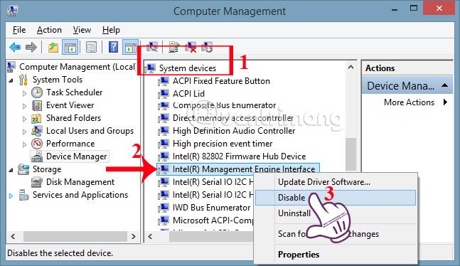 Vô hiệu hóa driver Intel Management Engine Interface