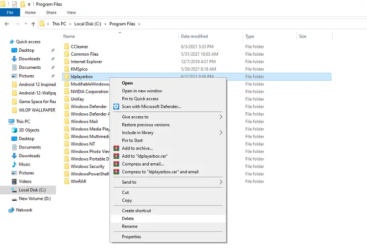 Cách cài đặt chương trình cho máy tính - Xóa file VirtualBox trong thư mục LDPlayer
