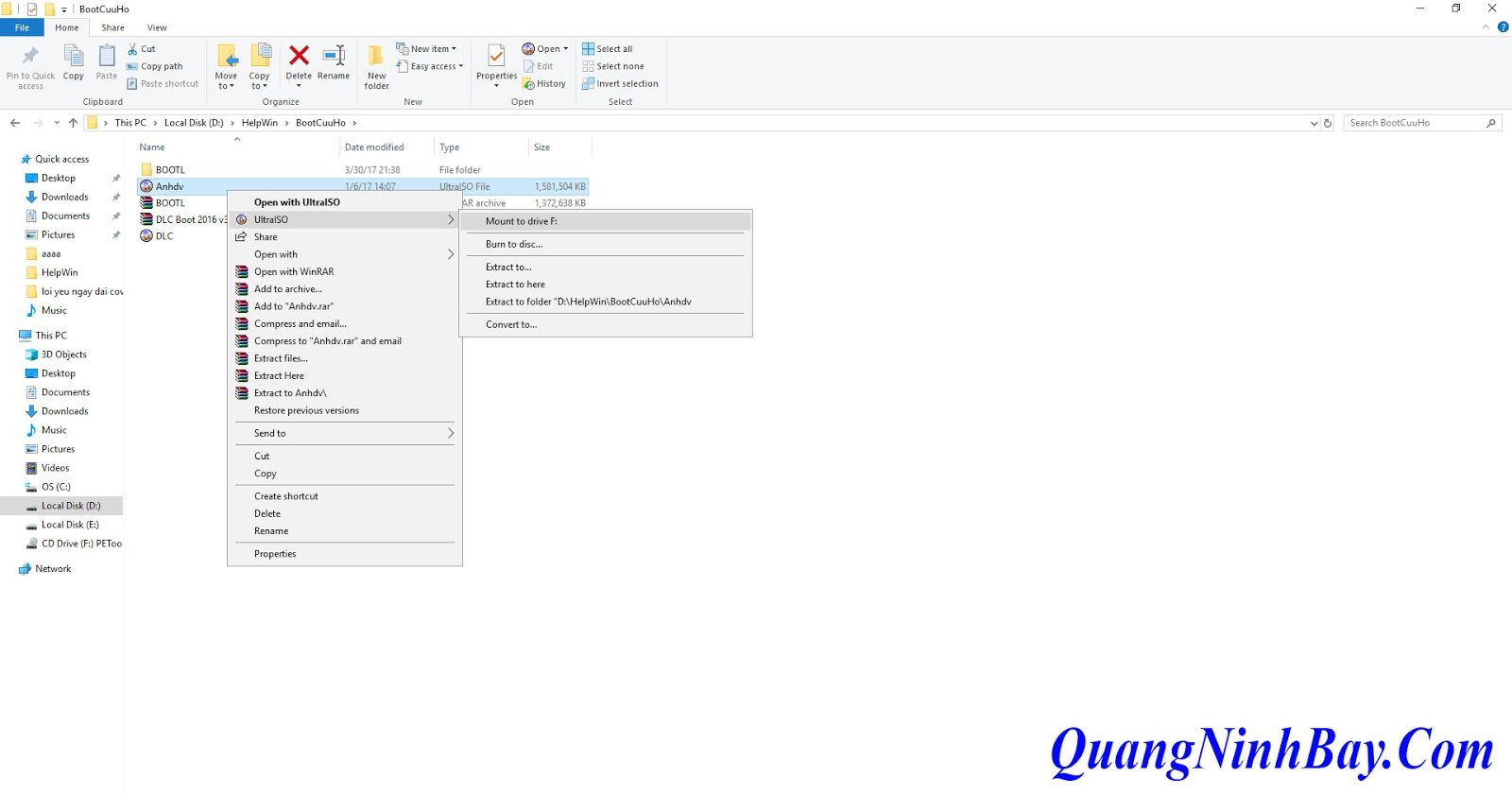 Mount file ISO Anhdv Boot ra ổ đĩa ảo để tạo usb cứu hộ