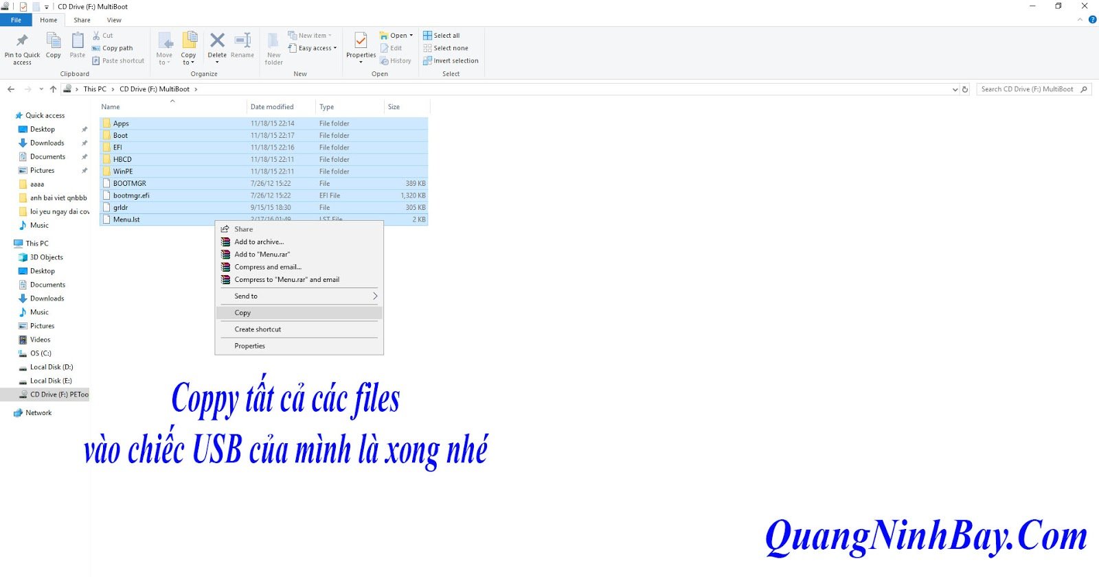 Sao chép file Anhdv Boot vào USB để hoàn tất tạo usb cứu hộ đa năng
