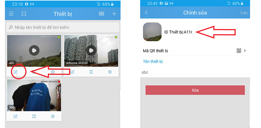 Cách tìm ID thiết bị camera Srihome trên ứng dụng điện thoại