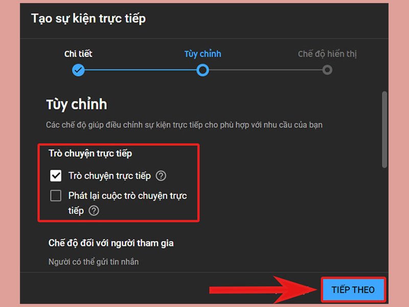 Cài đặt trò chuyện trực tiếp cho buổi phát sóng