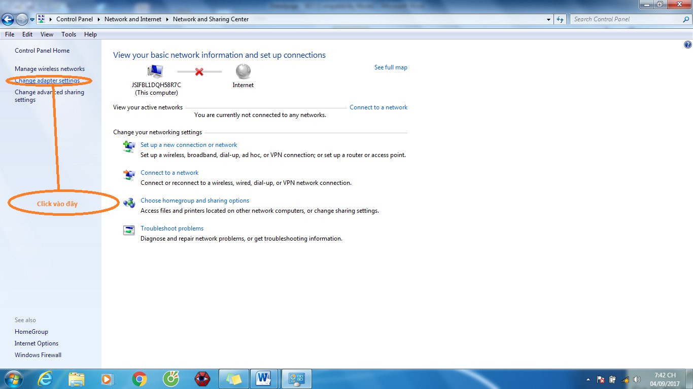 Chọn tiếp Change adapter settings