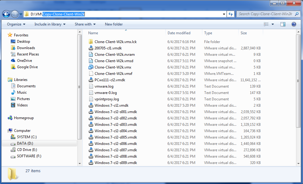 Thư mục máy ảo VMware cần sao chép sang máy tính khác