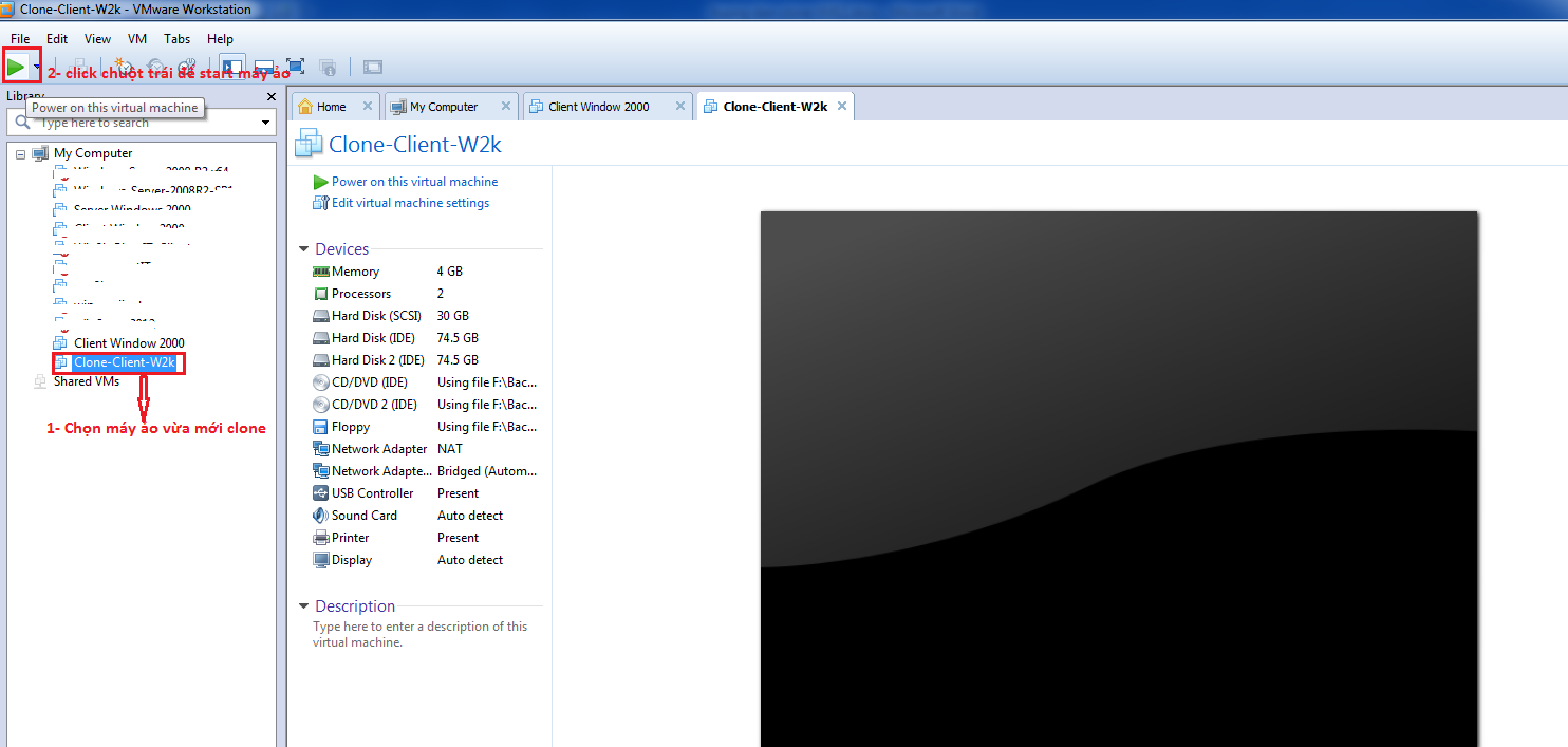 Khởi động máy ảo VMware sau khi sao chép