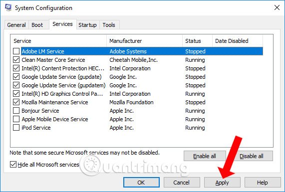 Tắt các dịch vụ chạy ngầm của bên thứ ba để khắc phục lỗi máy tính không tắt hoàn toàn