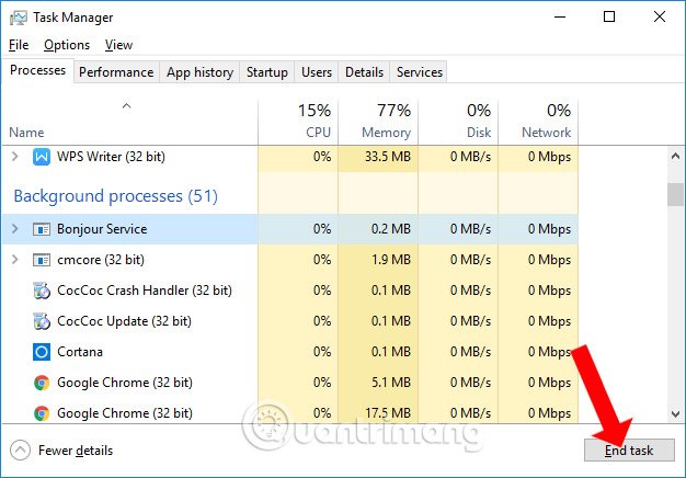 Tắt ứng dụng chạy ngầm trong Task Manager để sửa lỗi máy tính không tắt hoàn toàn