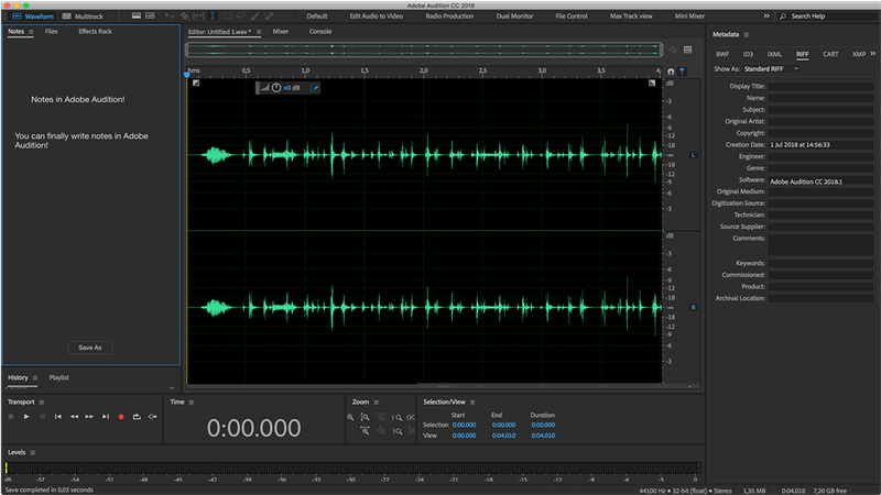 Giao diện làm việc của Adobe Audition để lọc tạp âm