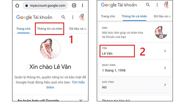 Truy cập trang quản lý tài khoản Google của tôi để đổi tên cho máy tính
