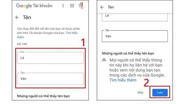Nhập tên tài khoản Google mới mong muốn và nhấn Lưu để đổi tên cho máy tính