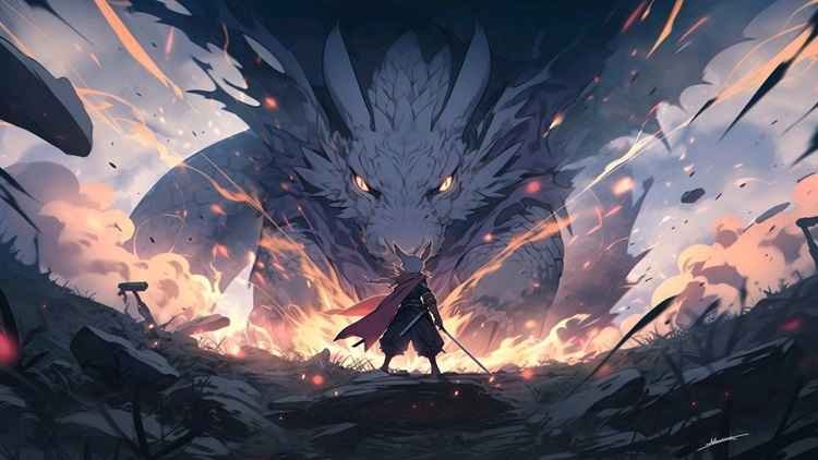 Ảnh anime cô gái tóc đen trong bộ trang phục màu trắng đứng dưới tán cây, ánh trăng chiếu sáng