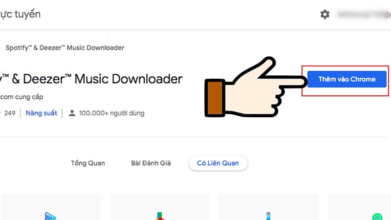 Trang tiện ích "Spotify & Deezer Music Downloader" trên Chrome Web Store, hiển thị nút "Thêm vào Chrome"
