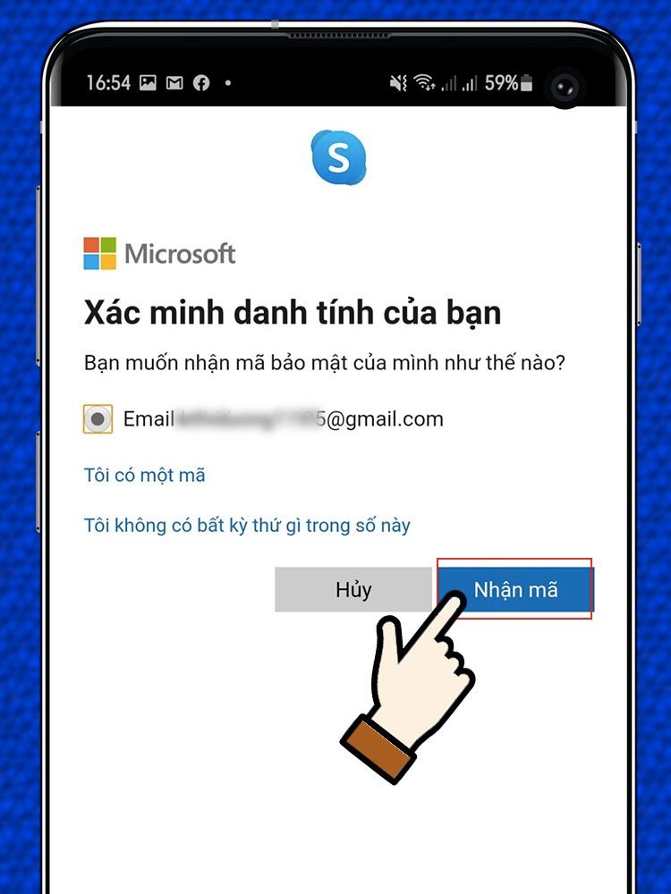 Lựa chọn nhận mã xác minh để lấy lại mật khẩu Skype