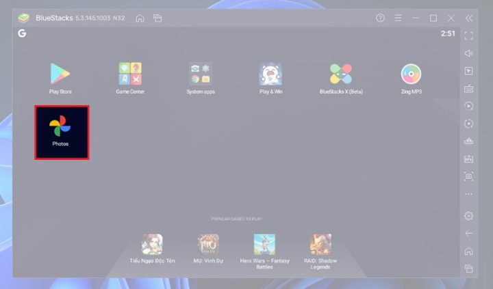 Mở ứng dụng Google Photos đã cài đặt trên BlueStacks