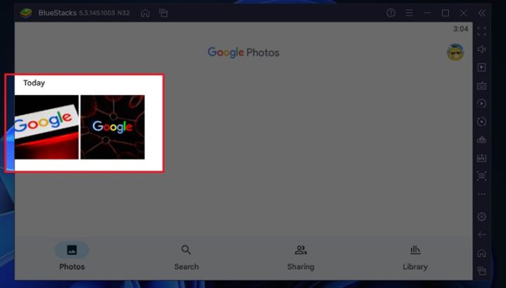 Chọn ảnh trong Google Photos trên BlueStacks để tải về máy tính