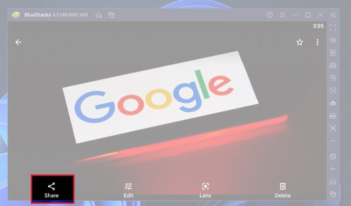 Nhấn nút Share trong Google Photos trên BlueStacks