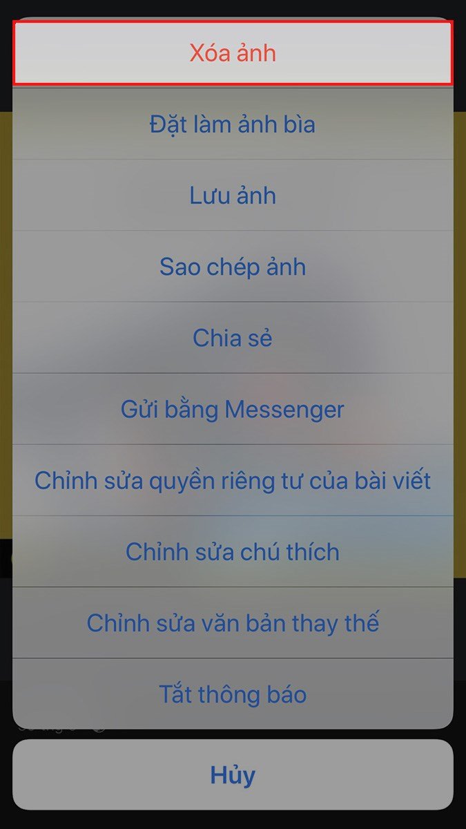 Chá»n Xóa áº£nh