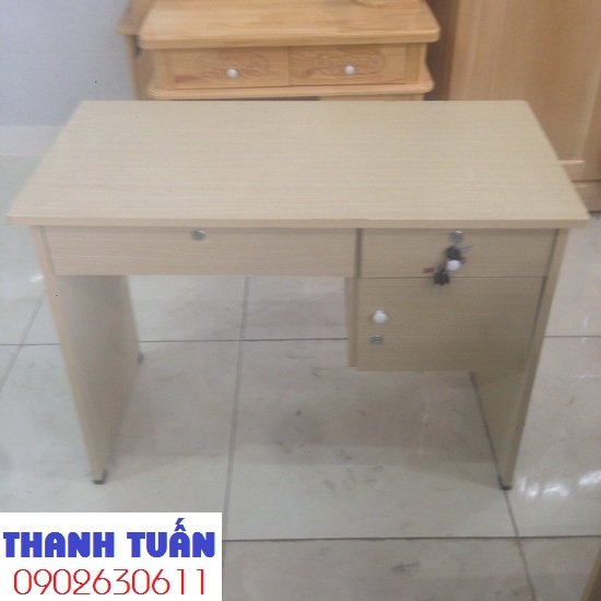 Bàn vi tính màu nâu cao cấp 1m có 3 hộc, chống trầy xước cho máy vi tính để bàn thanh lý