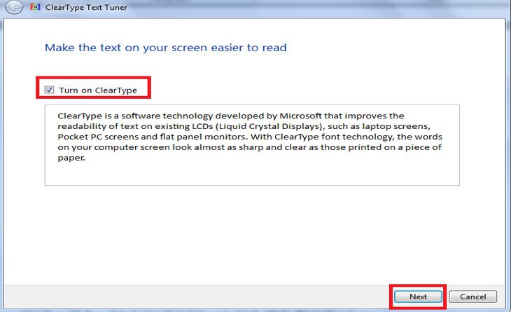 Bật ClearType Text Tuner để cải thiện độ sắc nét của văn bản sau khi chỉnh màu màn hình máy tính