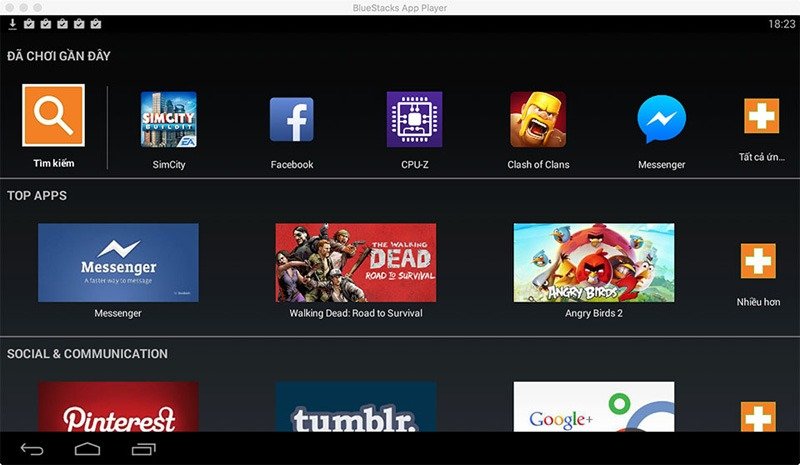 BlueStacks ứng dụng chơi game trên máy tính giao diện chính
