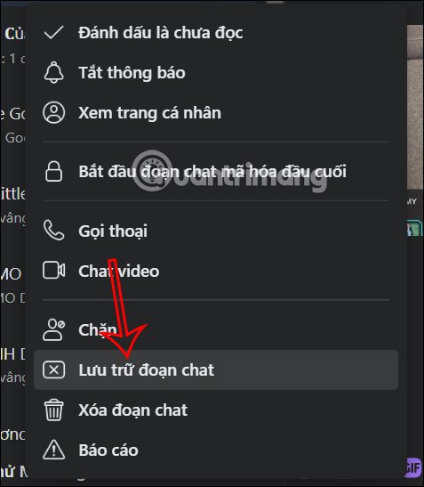 Hướng dẫn lưu trữ tin nhắn Messenger trên máy tính bằng biểu tượng ba chấm