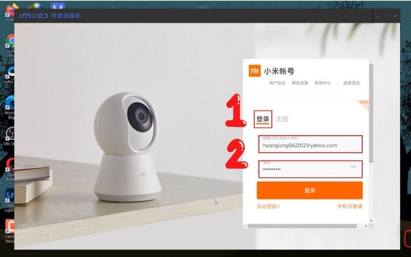 Nhập thông tin đăng nhập tài khoản Mi Home trên máy tính