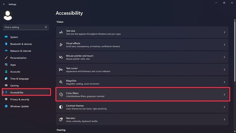 Bước 2: Truy cập cài đặt Color filters trong Accessibility