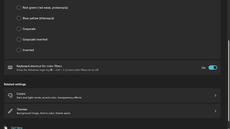 Kích hoạt phím tắt để bật/tắt bộ lọc màu màn hình nhanh chóng