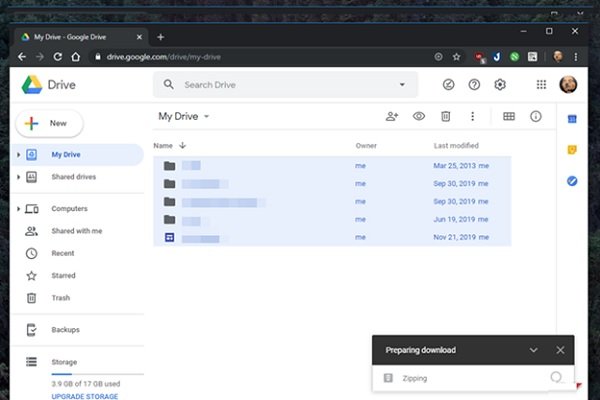 Tải dữ liệu Drive về máy tính - File ZIP
