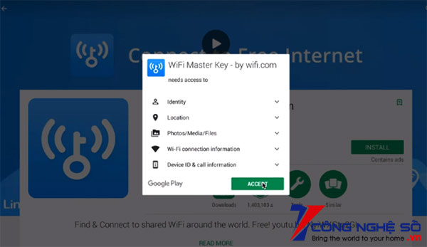 Nhấn Cài đặt (Install) ứng dụng WiFi Master Key