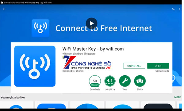 Bấm OPEN để mở ứng dụng WiFi Master Key trên giả lập