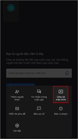 Chọn Chia sẻ màn hình - Cách cài đặt Google Meet trên máy tính