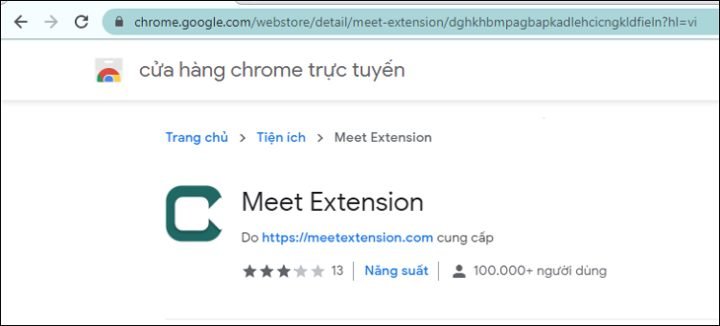 Truy cập vào trang cài đặt Google Meet trên Chrome Extension - Cách cài đặt Google Meet trên máy tính