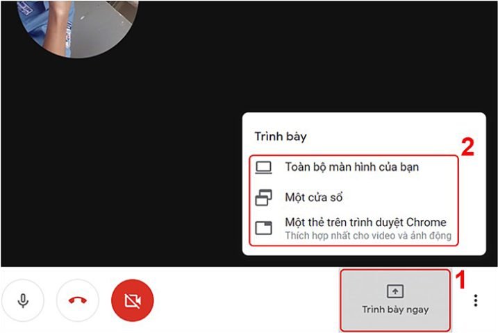 Chia sẻ màn hình. - Cách cài đặt Google Meet trên máy tính