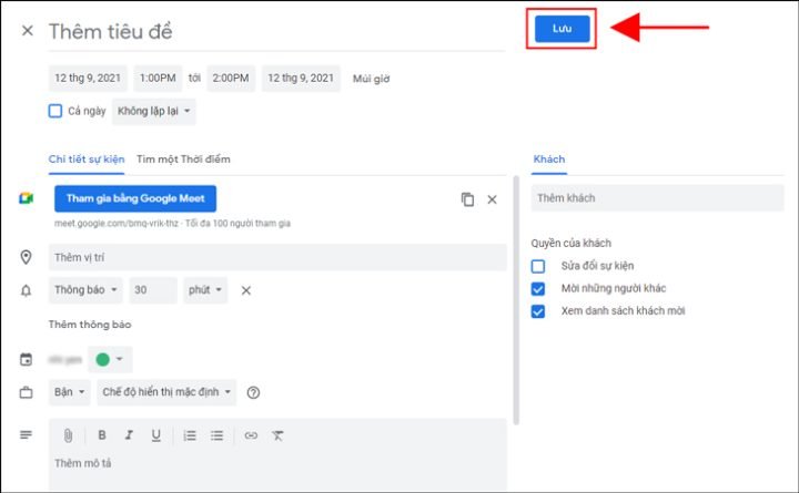 Nhấn Lưu - Cách cài đặt Google Meet trên máy tính