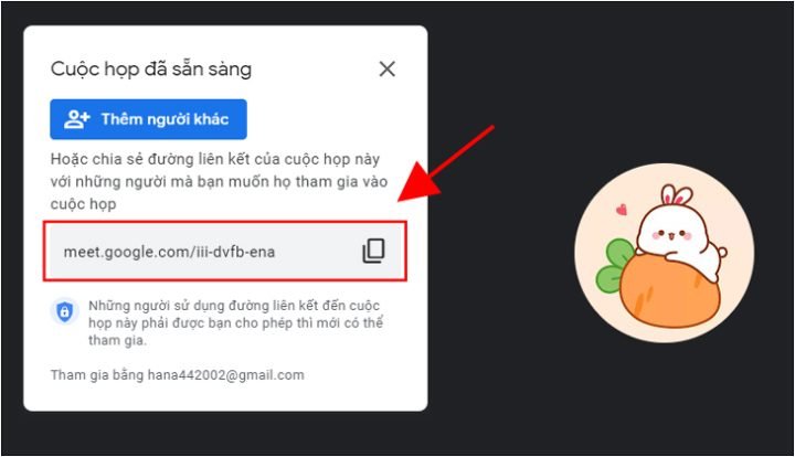 Copy đường link ở khung bên trái để gửi link cho người dùng máy tính hoặc copy mã lớp học là các ký tự ở sau cụm meet.google.com/ để gửi mã lớp cho người dùng điện thoại - Cách cài đặt Google Meet trên máy tính