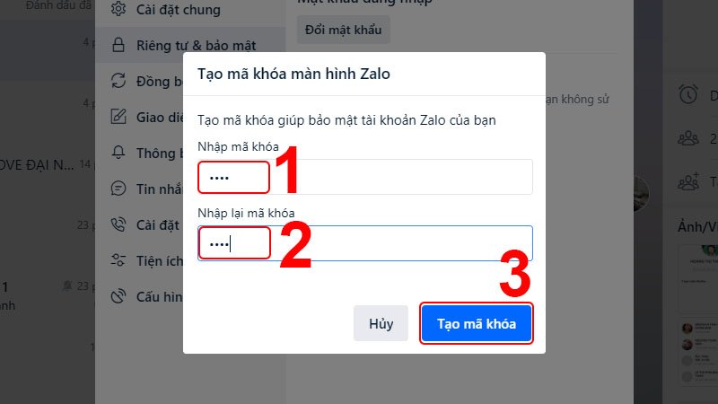 Táº¡o mã khóa Zalo trên máy tính