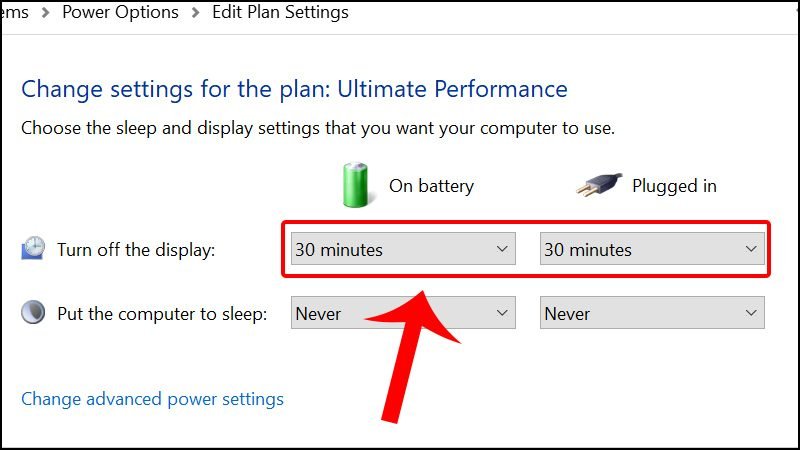 Điều chỉnh thời gian chờ màn hình và chế độ ngủ trong Edit Plan Settings