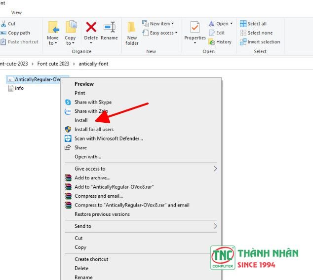 Cài đặt font chữ trực tiếp từ file