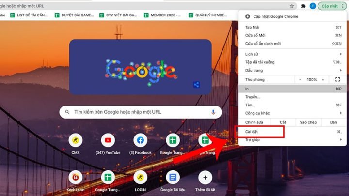 Vào Cài đặt để chặn quảng cáo trên máy tính