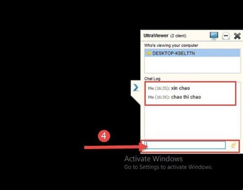 Gửi tin nhắn trong cửa sổ chat của UltraViewer khi thực hiện điều khiển máy tính