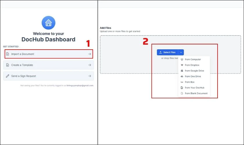Nhấn Import a Document, chọn Select Files