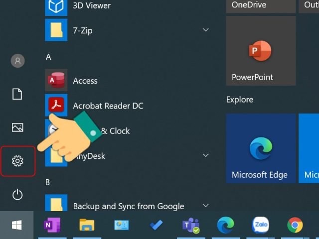 Mở cài đặt Settings trong Windows 10 để chỉnh độ sáng màn hình