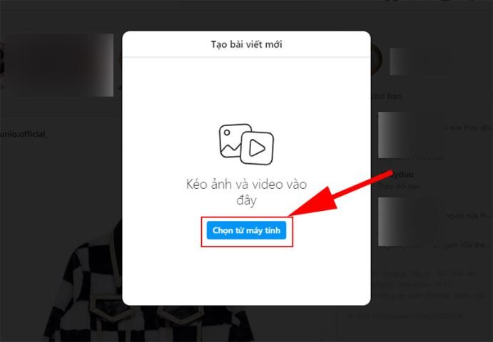 Chọn ảnh từ máy tính để cập nhật instagram trên máy tính