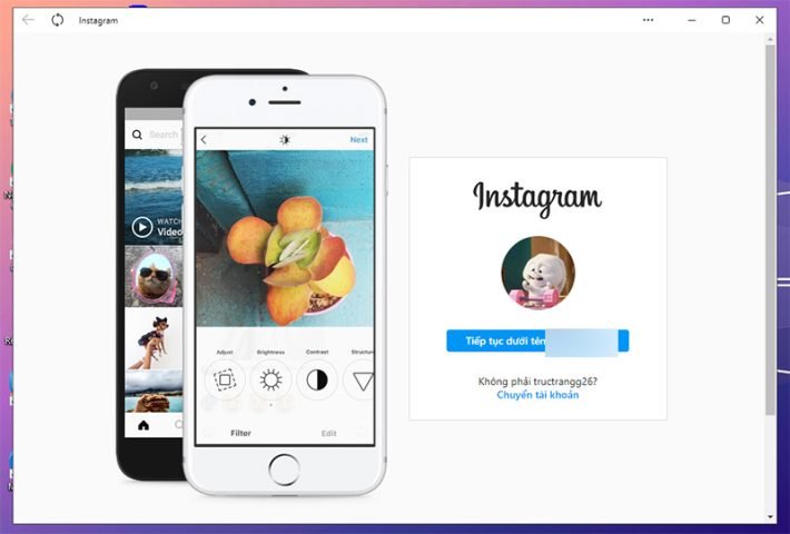 Mở ứng dụng Instagram và Đăng nhập để cập nhật instagram trên máy tính
